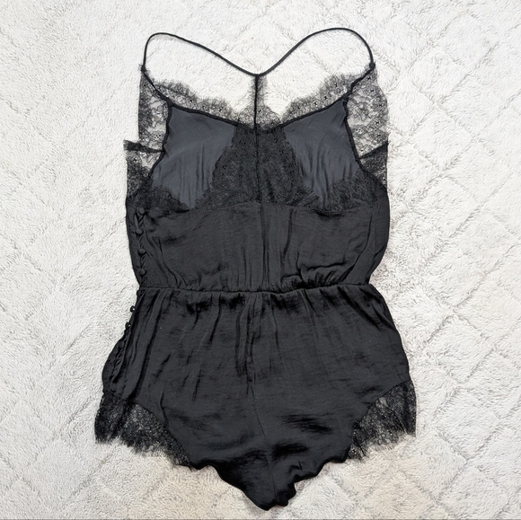 Free People Romper Womens S Black Intimately Sleeveless Lace Romantic Satin - Picture 9 of 10